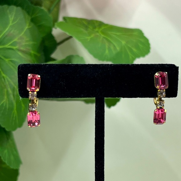 12K GF Arthur Pepper Signed Vintage Pink Crystal Screw Back Earrings - Picture 3 of 7